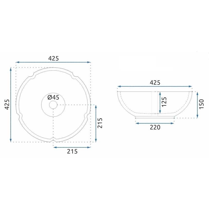 REA-U7504 - Lavabo à poser FELICIA Ø 42,5 cm en céramique / motif floral