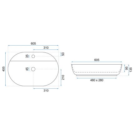 REA-U7900 - Vasque à poser AURA 40,5x60,5 cm céramique/blanc brillant