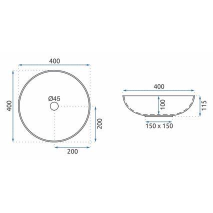 REA-U8002 - Opzetwastafel ARTE 40 cm keramiek/wit/zwart