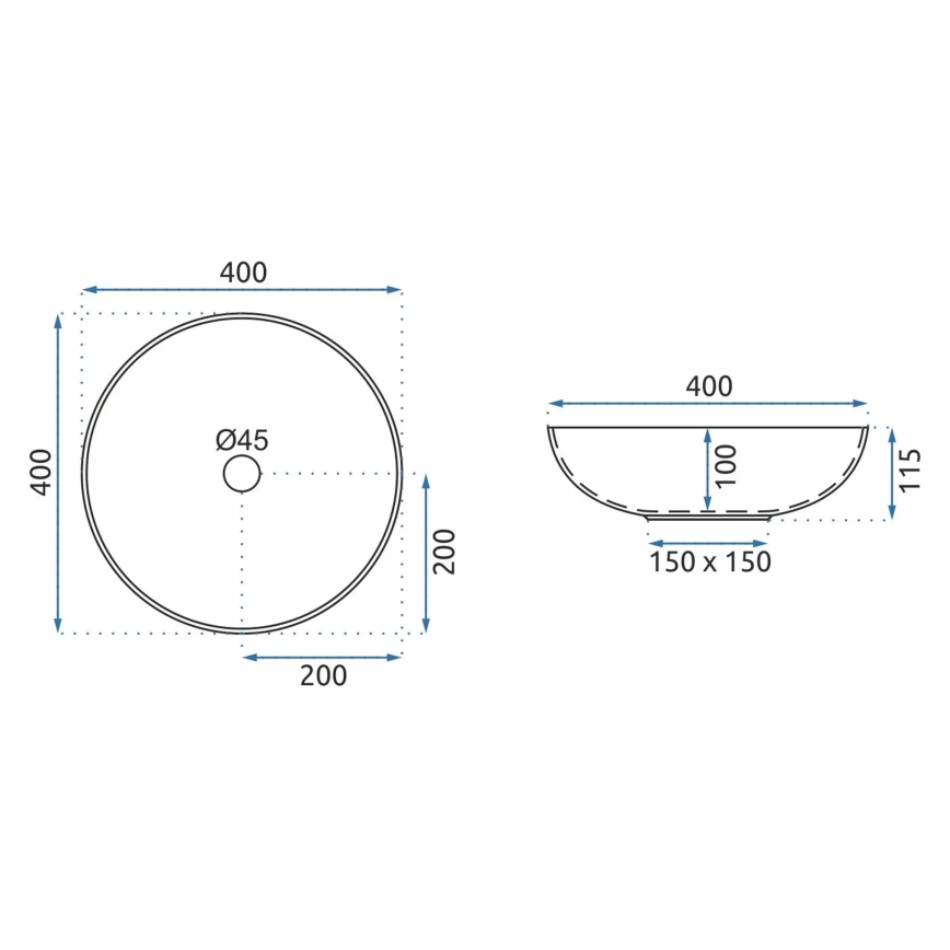 REA-U8002 - Opzetwastafel ARTE 40 cm keramiek/wit/zwart