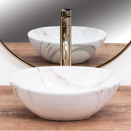 REA-U8014 - Lavabo à poser SOFIA MINI 27x34 cm céramique/décor effet marbre