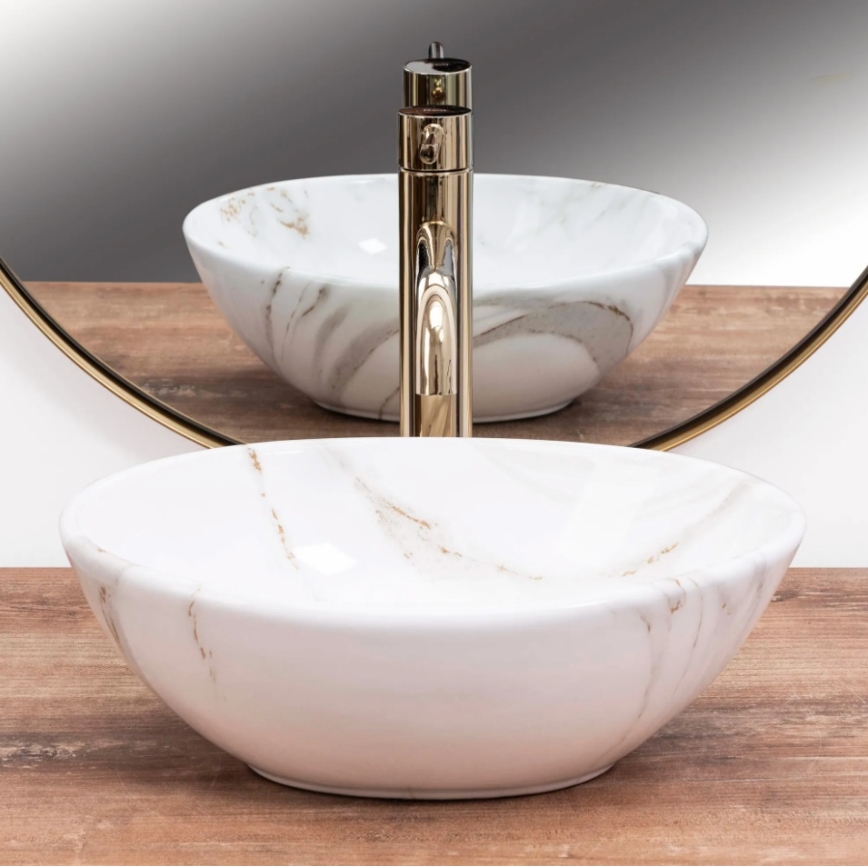 REA-U8014 - Lavabo à poser SOFIA MINI 27x34 cm céramique/décor effet marbre