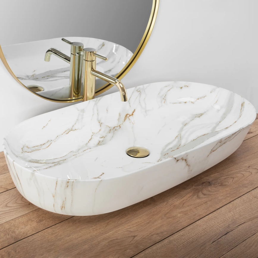 REA-U8404 - Opzetwastafel CLEO 41x81 cm keramiek/wit/marmerdecor