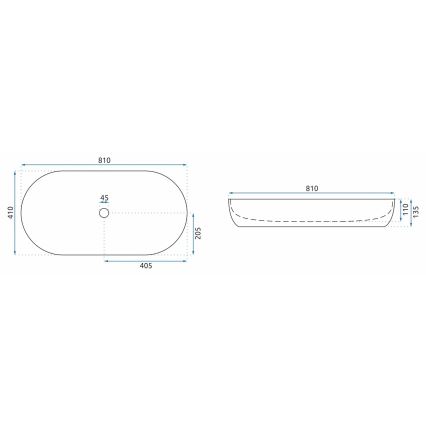 REA-U8404 - Opzetwastafel CLEO 41x81 cm keramiek/wit/marmerdecor