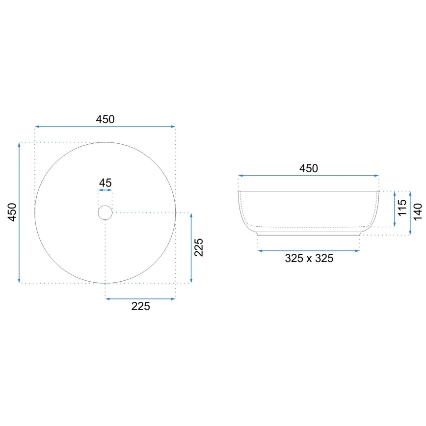 REA-U8493 - Opbouwwastafel ELMA Ø 45 cm keramiek/hoogglans wit