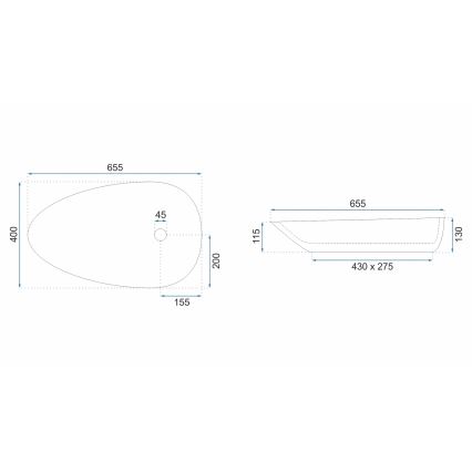 REA-U8537 - Vasque à poser GRETA 40x65,5 cm céramique/blanc brillant