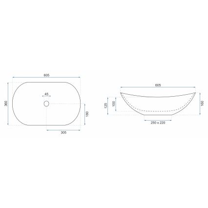 REA-U8548 - Opzetwastafel ROYAL 36x60,5 cm keramiek/marmerdecor