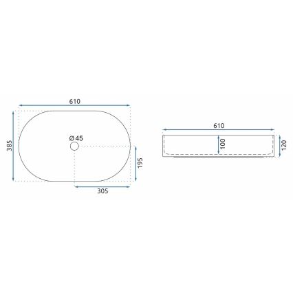 REA-U8565 - Opzetwastafel NADIA 38,5x61 cm keramiek/mat zwart