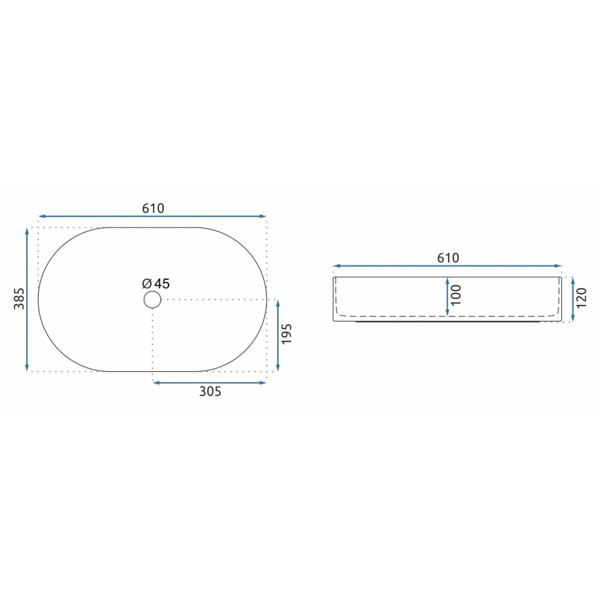 REA-U8565 - Opzetwastafel NADIA 38,5x61 cm keramiek/mat zwart