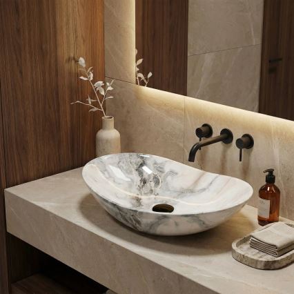 REA-U8596 - Opzetwastafel ROYAL 36x62,5 cm keramiek/wit/grijs/steenlook