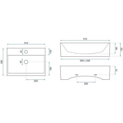 REA-U8701 - Vasque à poser BONITA 36x51 cm céramique/blanc brillant