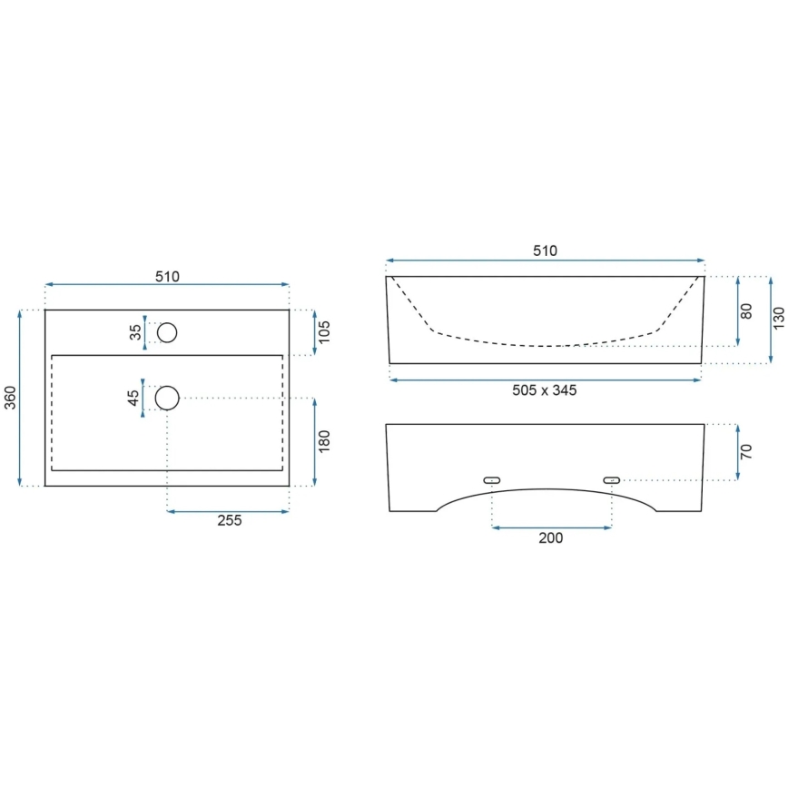 REA-U8701 - Vasque à poser BONITA 36x51 cm céramique/blanc brillant