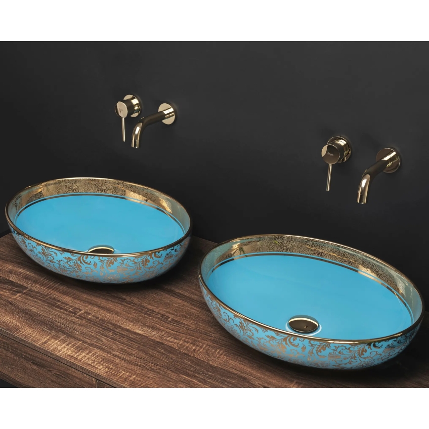 REA-U8709 - Opzetwastafel MARGOT 40x52 cm keramiek/blauw/goud