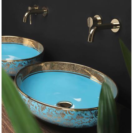 REA-U8709 - Opzetwastafel MARGOT 40x52 cm keramiek/blauw/goud