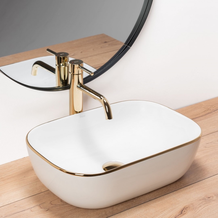 REA-U8736 - Lavabo à poser BELINDA 33,5 x 46,5 cm céramique/blanc/doré