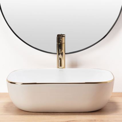 REA-U8736 - Lavabo à poser BELINDA 33,5 x 46,5 cm céramique/blanc/doré