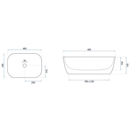 REA-U8736 - Lavabo à poser BELINDA 33,5 x 46,5 cm céramique/blanc/doré