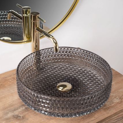 REA-U8880 - Opzetwastafel CRISTAL Ø 39 cm glas/rookgrijs