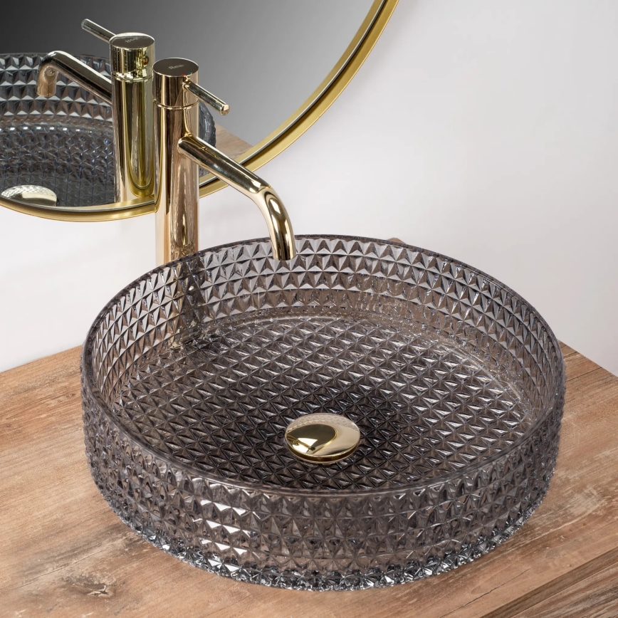 REA-U8880 - Opzetwastafel CRISTAL Ø 39 cm glas/rookgrijs