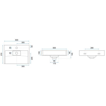REA-U8901 - Opzetwastafel GOYA 37x60 cm, composiet/mat wit