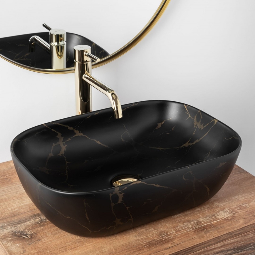 REA-U8908 - Lavabo à poser BELINDA 33,5x46,5 cm céramique/noir/décor marbre
