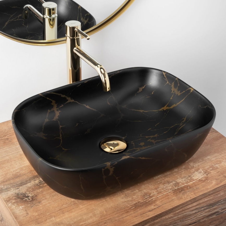 REA-U8908 - Opzetwastafel BELINDA 33,5x46,5 cm keramiek/zwart/marmerdecor