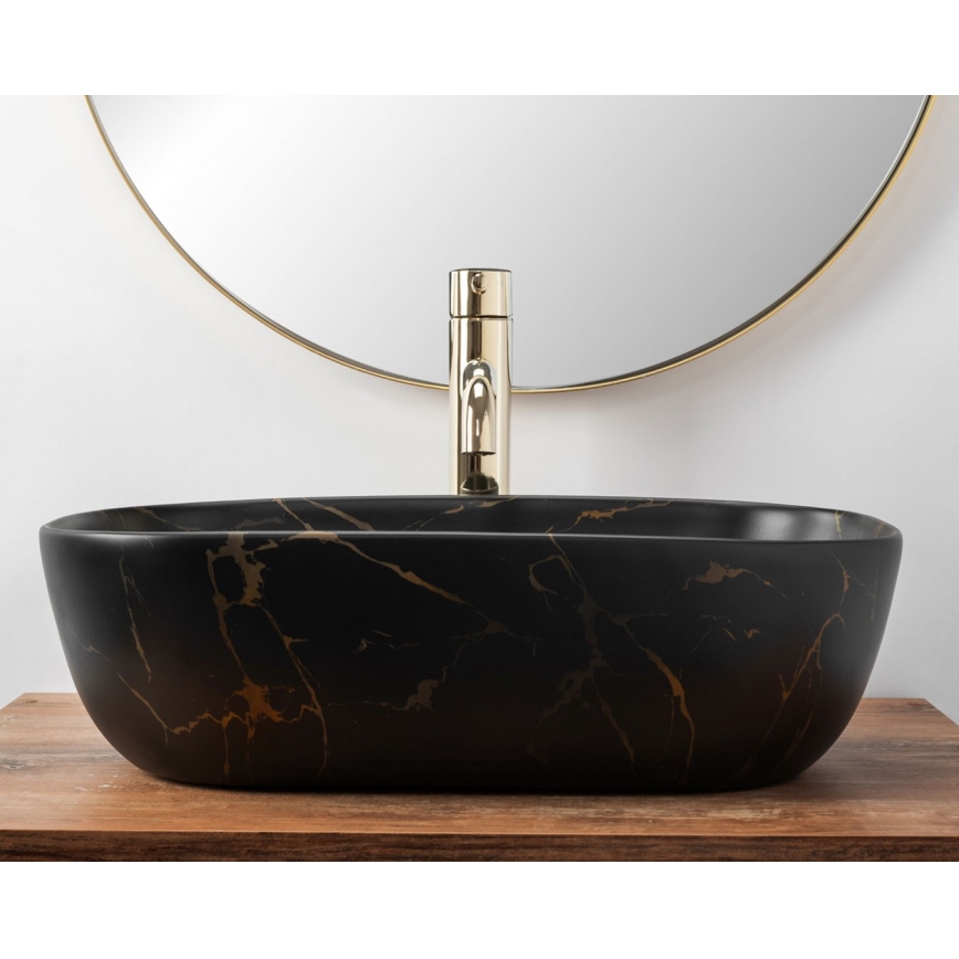 REA-U8908 - Opzetwastafel BELINDA 33,5x46,5 cm keramiek/zwart/marmerdecor