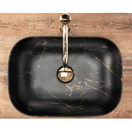 REA-U8908 - Opzetwastafel BELINDA 33,5x46,5 cm keramiek/zwart/marmerdecor
