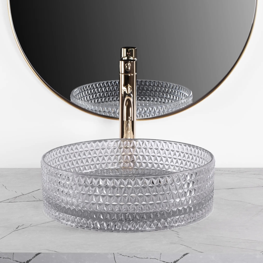 REA-U9615 - Opzetwastafel CRISTAL Ø 35,5 cm glas/grijs
