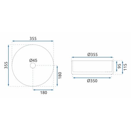 REA-U9615 - Opzetwastafel CRISTAL Ø 35,5 cm glas/grijs