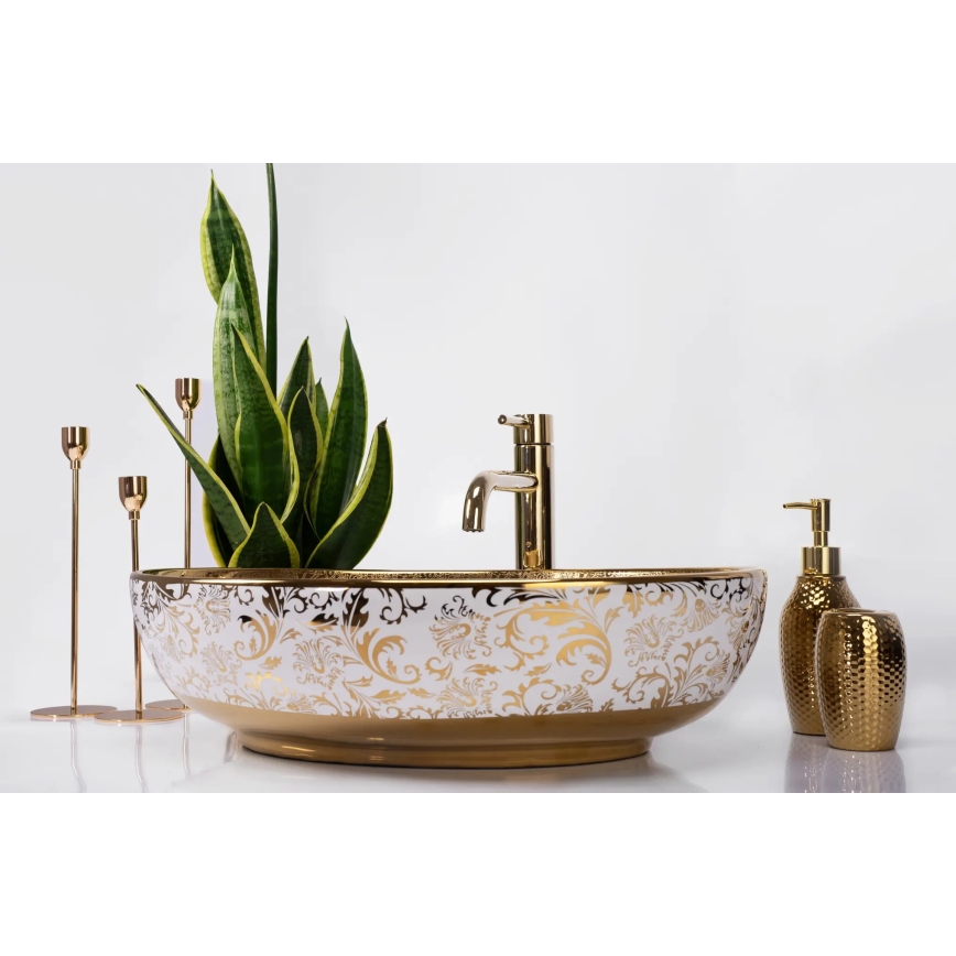 REA-U9650 - Opzetwastafel MARGOT 40x52 cm keramiek/wit/goud