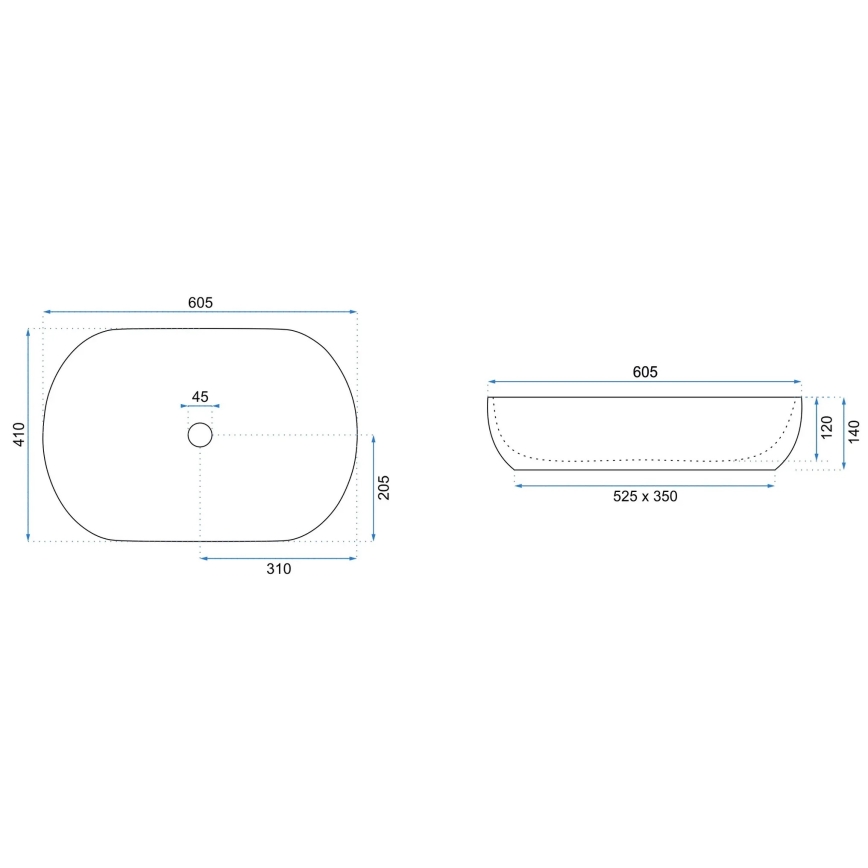 REA-U9653 - Opzetwastafel CLEO 41x60,5 cm keramiek/mat wit