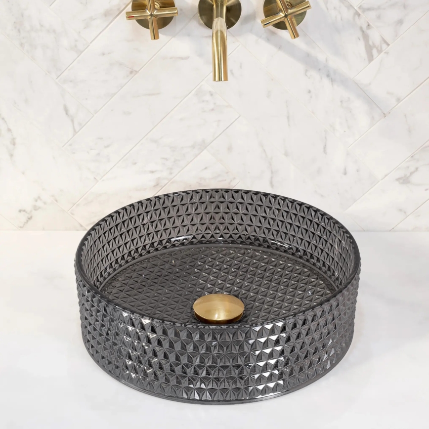 REA-U9671 - Lavabo à poser CRISTAL Ø 35,5 cm verre/gris fumé