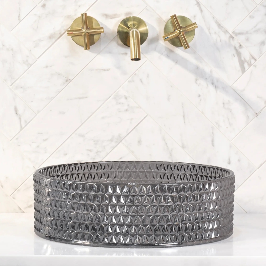 REA-U9671 - Lavabo à poser CRISTAL Ø 35,5 cm verre/gris fumé