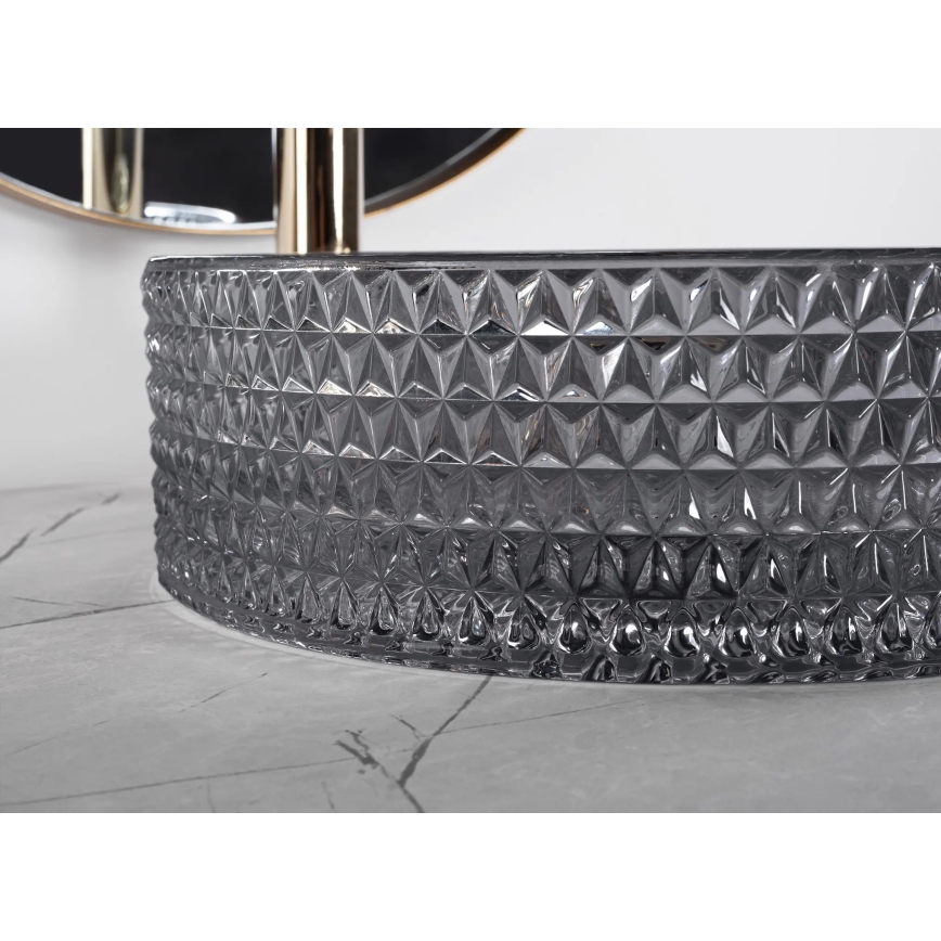 REA-U9671 - Lavabo à poser CRISTAL Ø 35,5 cm verre/gris fumé
