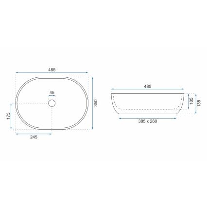 REA-U9887 - Opzetwastafel LARA 35x48,5 cm keramiek/grijs/marmerdecor
