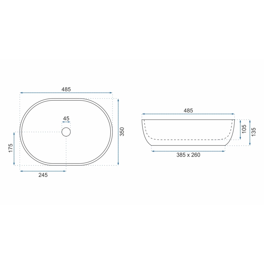 REA-U9889 - Opzetwastafel LARA 35x48,5 cm keramiek/grijs/steenlook