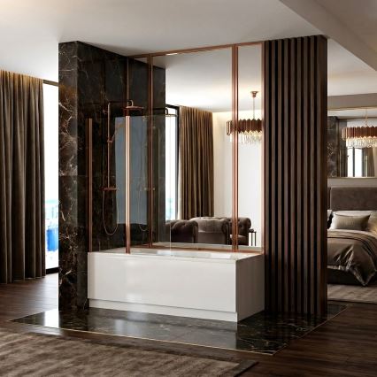 REA-W5696 - Paroi de baignoire pliante AGAT 140 x 80 cm, cadre en cuivre brossé / verre transparent