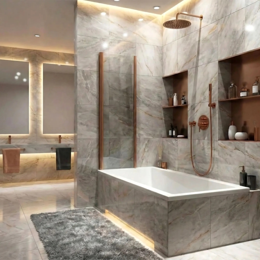 REA-W5696 - Vouwbare badwand AGAT 140x80 cm geborsteld koper/helder