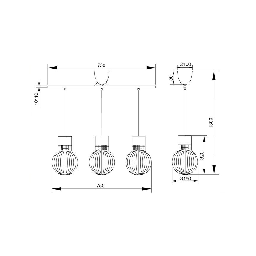 Reality - Hanglamp aan een koord DAVE 3xE27/40W/230V