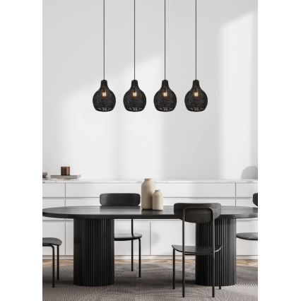 Reality - Hanglamp met kabel SPROUT 4xE14/30W/230V zwart/rotan