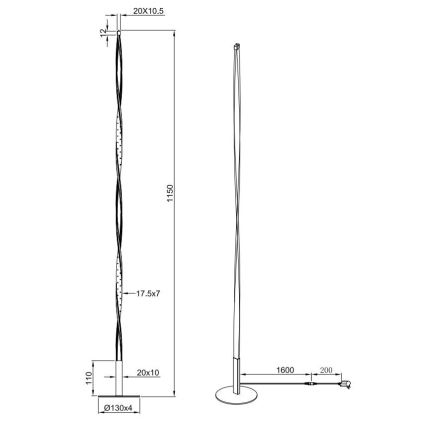 Reality - Lampadaire à intensité variable LED SPIN LED/10,5W/230V