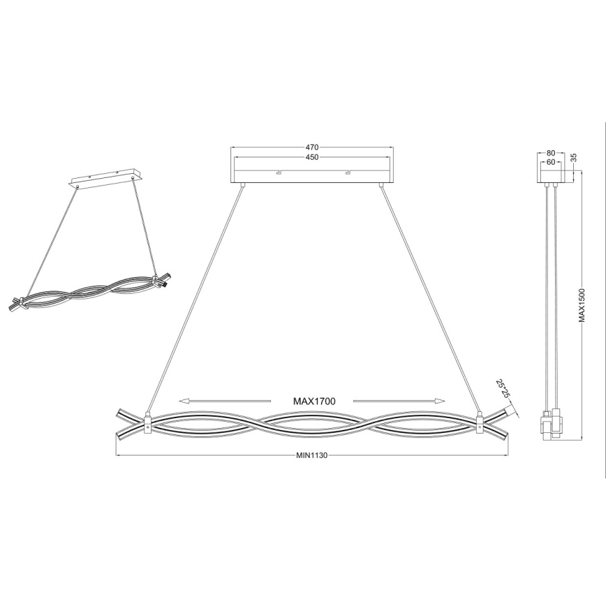 Reality - LED Hanglamp aan een koord WAVE LED/16W/230V + LED/9W