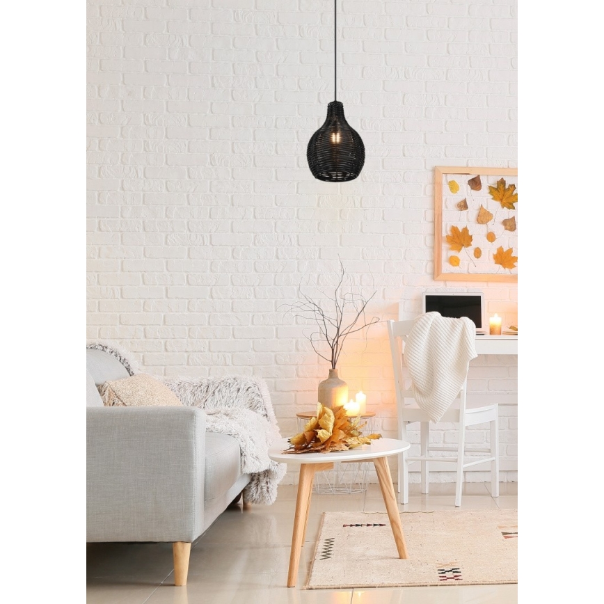 Reality - Suspension sur câble SPROUT 1xE14/40W/230V noir/rotin