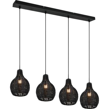 Reality - Suspension sur câble SPROUT 4xE14/30W/230V noir/rotin