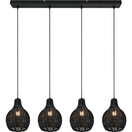 Reality - Suspension sur câble SPROUT 4xE14/30W/230V noir/rotin