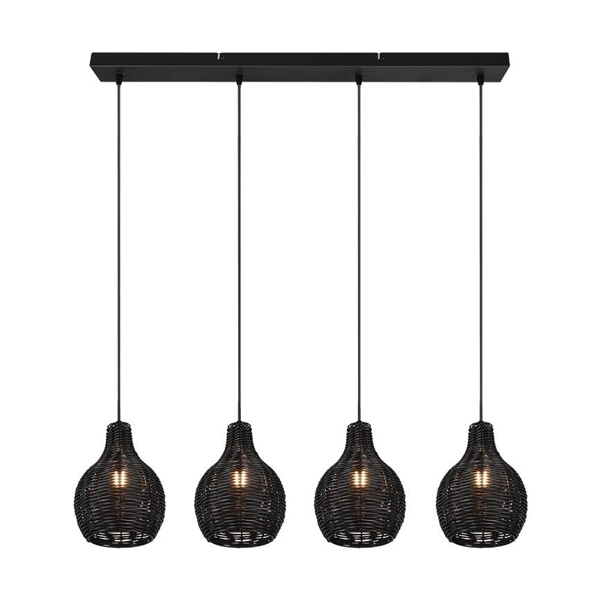 Reality - Suspension sur câble SPROUT 4xE14/30W/230V noir/rotin