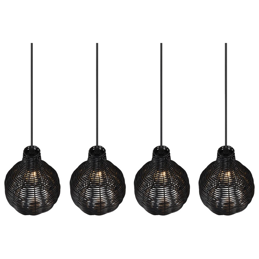 Reality - Suspension sur câble SPROUT 4xE14/30W/230V noir/rotin