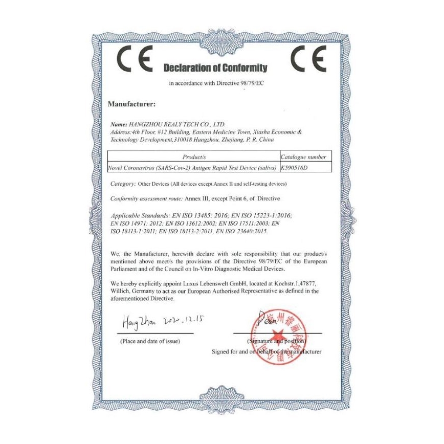 RealyTech - Antigen COVID-19 snelle test (met speeksel) 20st