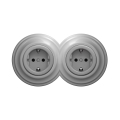 Reblig - Double prise murale rétro avec cadre SCHUKO 230V grise
